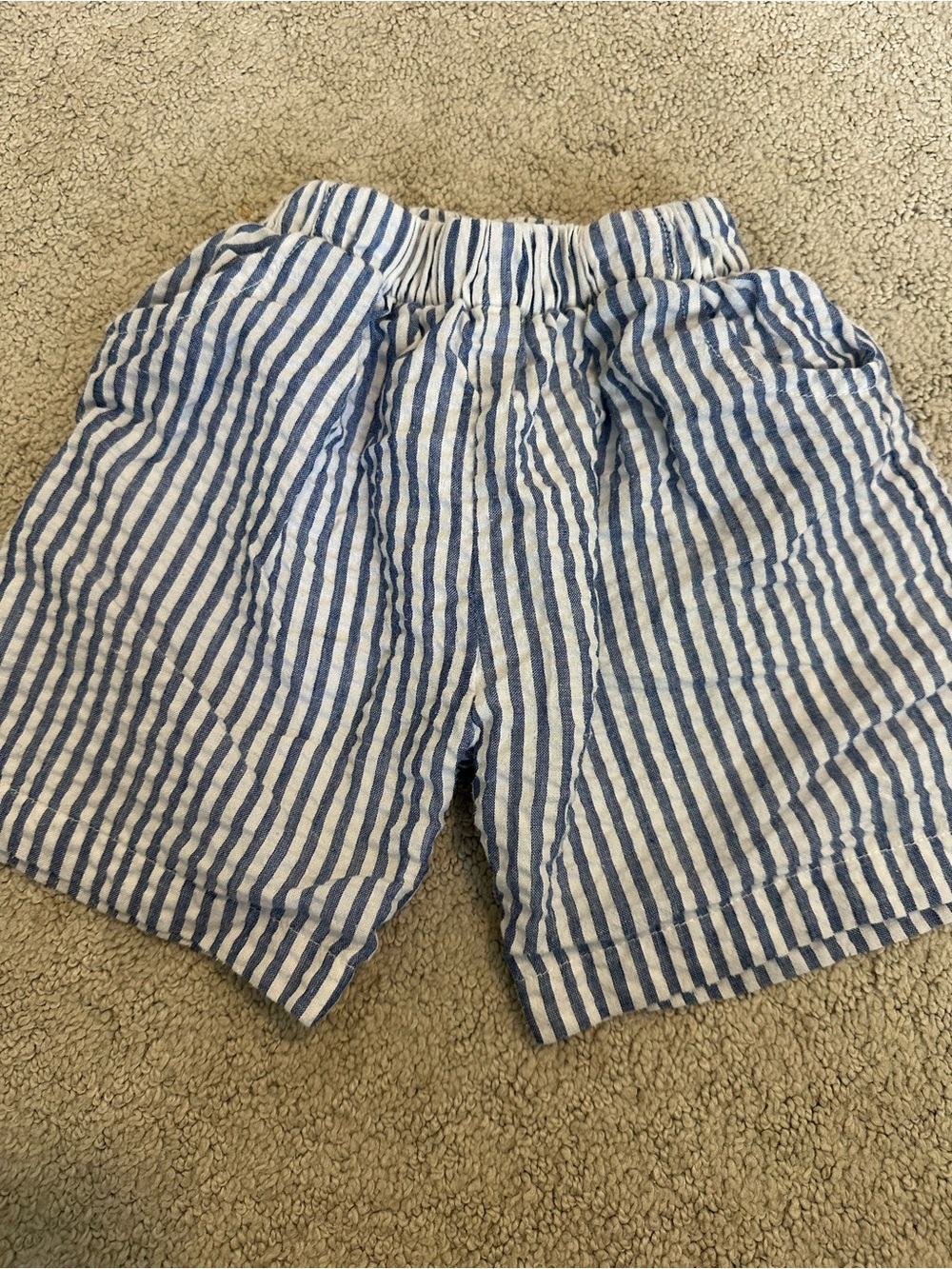 Blue & White Striped Cotton Kids Shorts with Elastic Waist